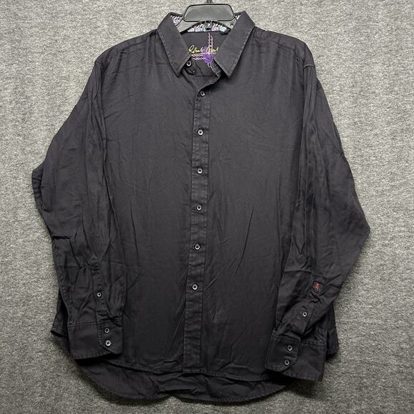 Robert Graham Shirt BLACK Mens 2XL Geometric Long Sleeve Flip Cuff Button‎ Up - Picture 1 of 6